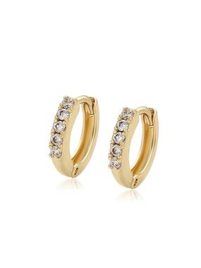 Hoop Earrings with CZ Stone 14K Gold Plated Water Resistant Dainty Jewelry